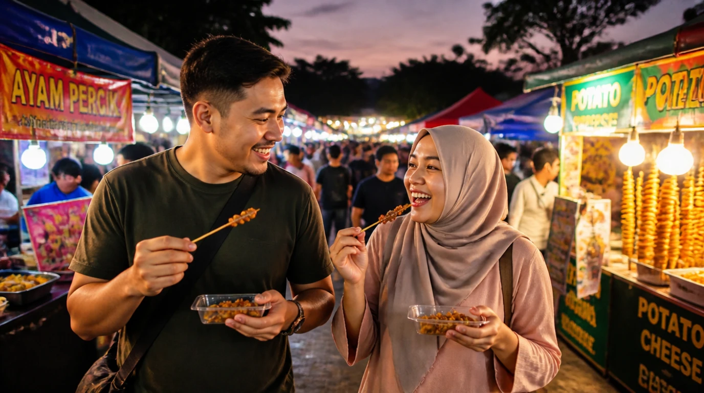 Pasangan Malaysia berseronok di pasar malam — aktiviti date murah dan fun untuk pasangan